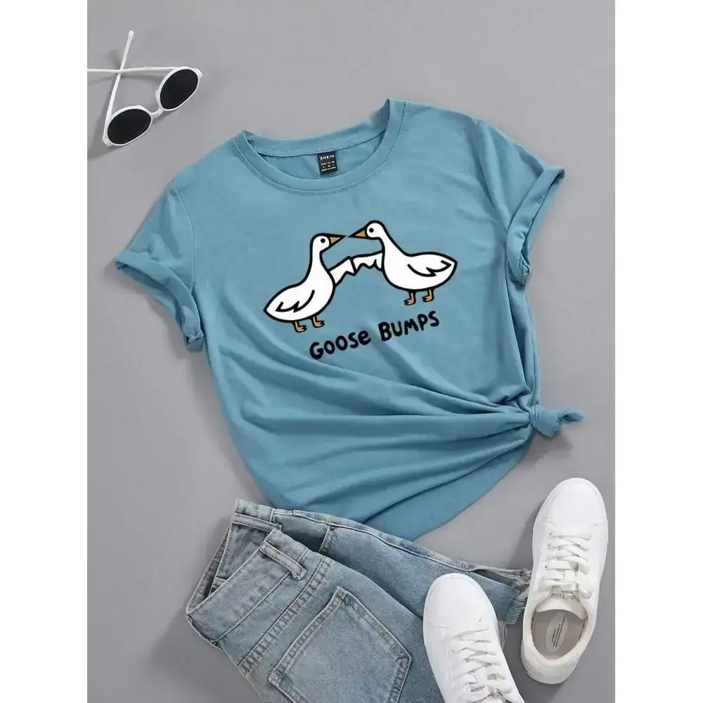 SHEIN Unity Cartoon Letter Print Crew Neck Graphic Tee for Women