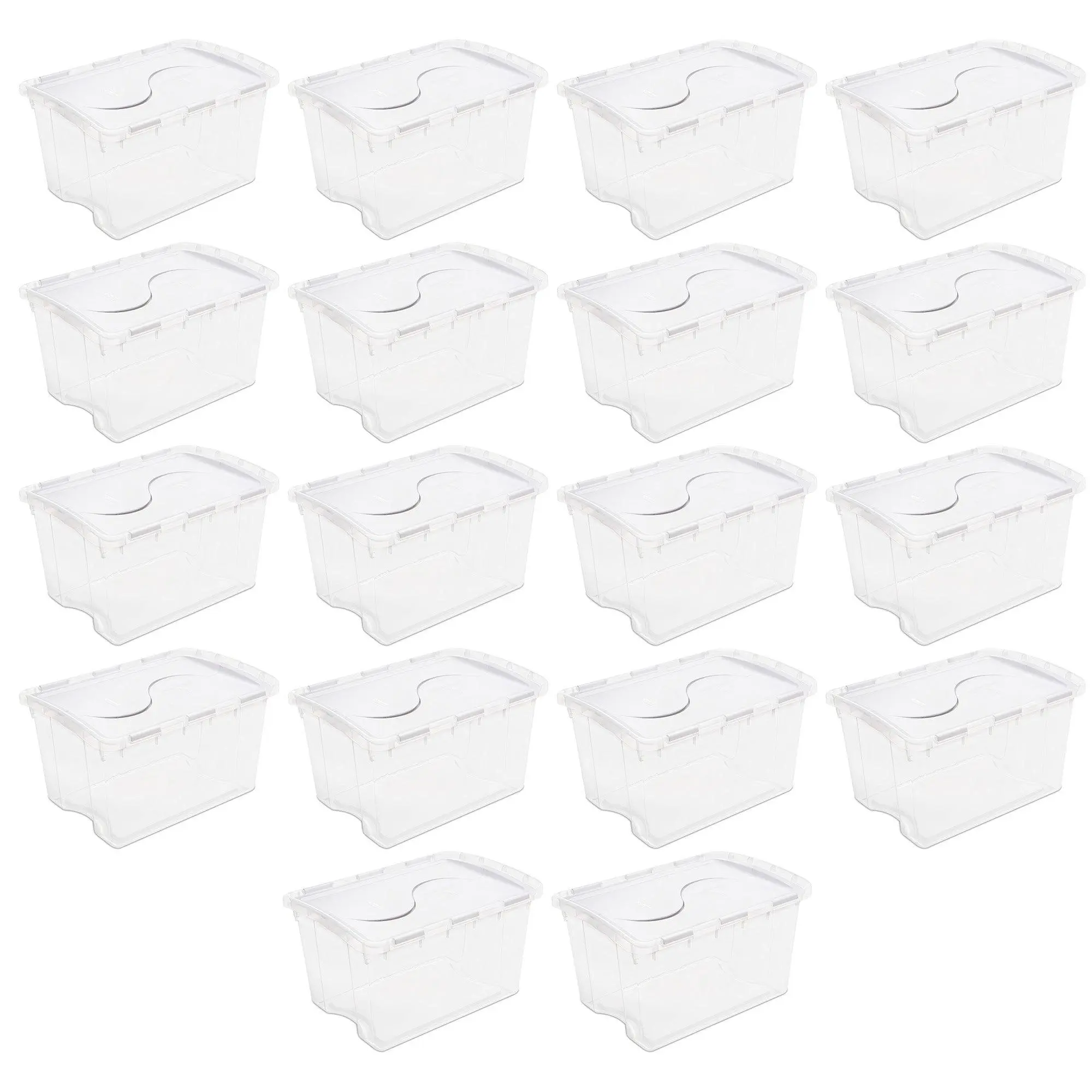 Sterilite 48 Qt Hinged Lid Storage Box Plastic Stackable Bin with Lid, 18 Pack Sterilite 48 Qt Hinged Lid Storage Box Plastic Stackable Bin with Lid, 18 Pack