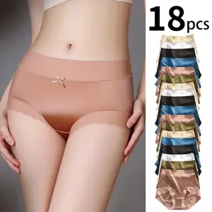 18 Pack Plus Size Seamless Panties Women Soft Underwear Middle Waist Boxer Briefs Four Way Stretch Women'S Lingerie Daily Simple Basic calzones para mujer ropa interior para mujeres underwear for women Minimalist Womenswear panties