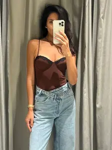 Women's Summer Lace Bra Top with Adjustable Straps, Soft Padding, Contrast Lace Trim, Y2K Fashion, Daily Wear, Spring Beach Vacation