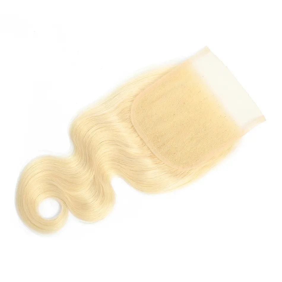 100% Human Hair Blonde 613 4x4 Transparency Lace Closure Body Wave - Heat Resistant, Dyeable, Bleachable, 150% Density, Versatile Styling Options