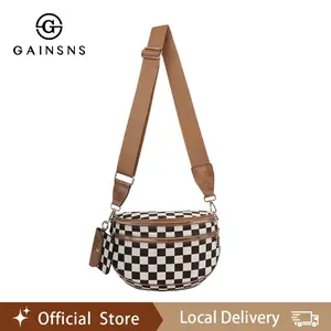 GAINSNS Fashionable Checkerboard Plaid Checkered Pattern Women's Large Crossbody Saddle Bag, Casual Versatile Zipper Shoulder Bag with Adjustable & Detachable Strap and Coin Purse, Stylish Minimalist Commuting Lightweight Shoulder Women's Bag
