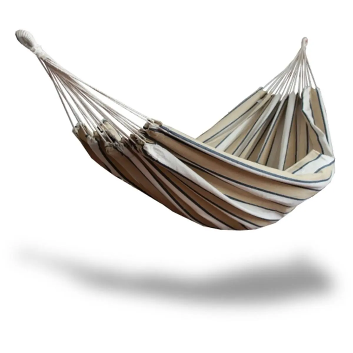 Hammaka Brazilian 2-Person Classic Stripes Camping Hammock - Colorfast Polyester Blend Stripe Pattern Outdoor Portable Backyard Hammock for Patio Lounging, Beige