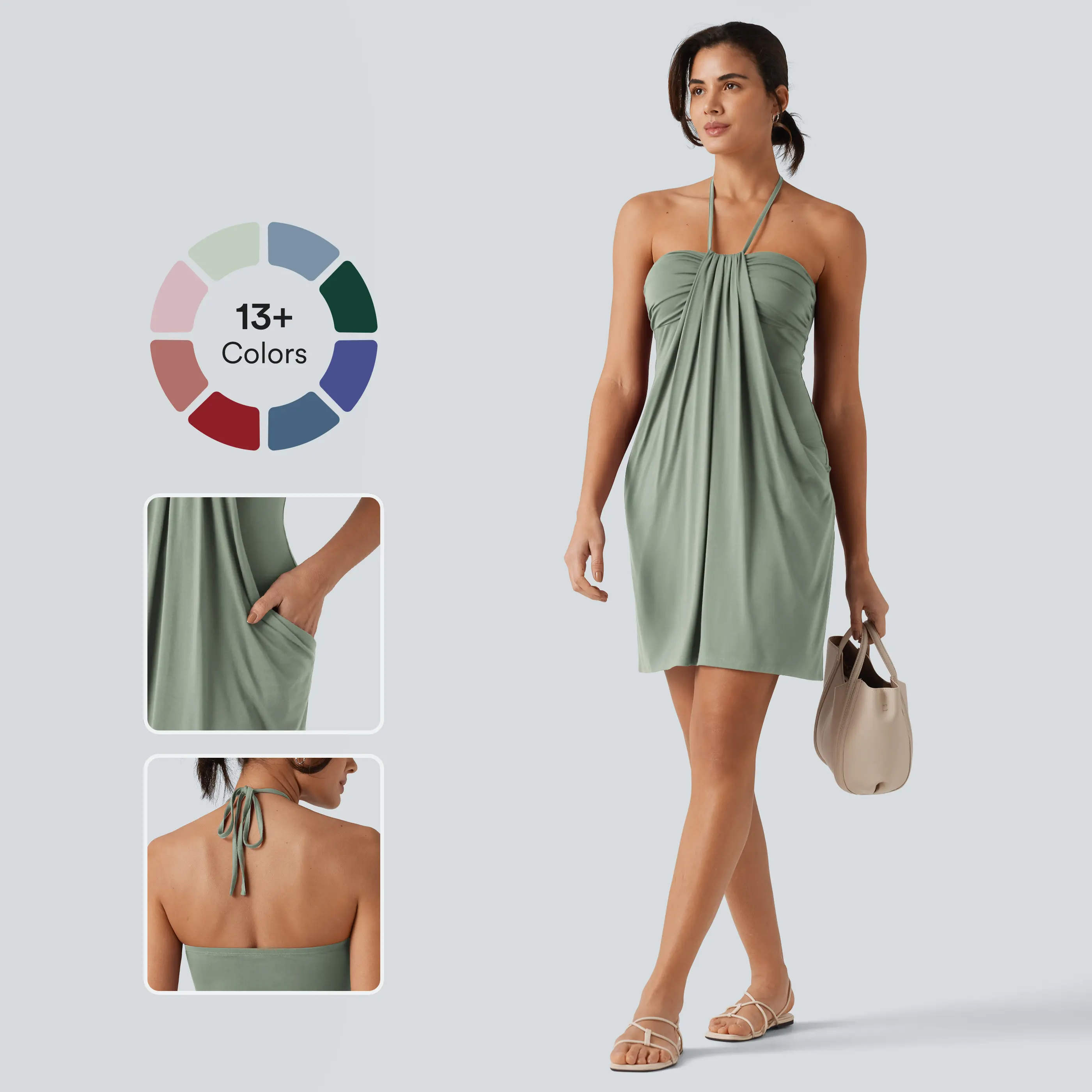 【Creator‘s Pick】Halara Halter Tie Back Mini Resort Dress with Pockets