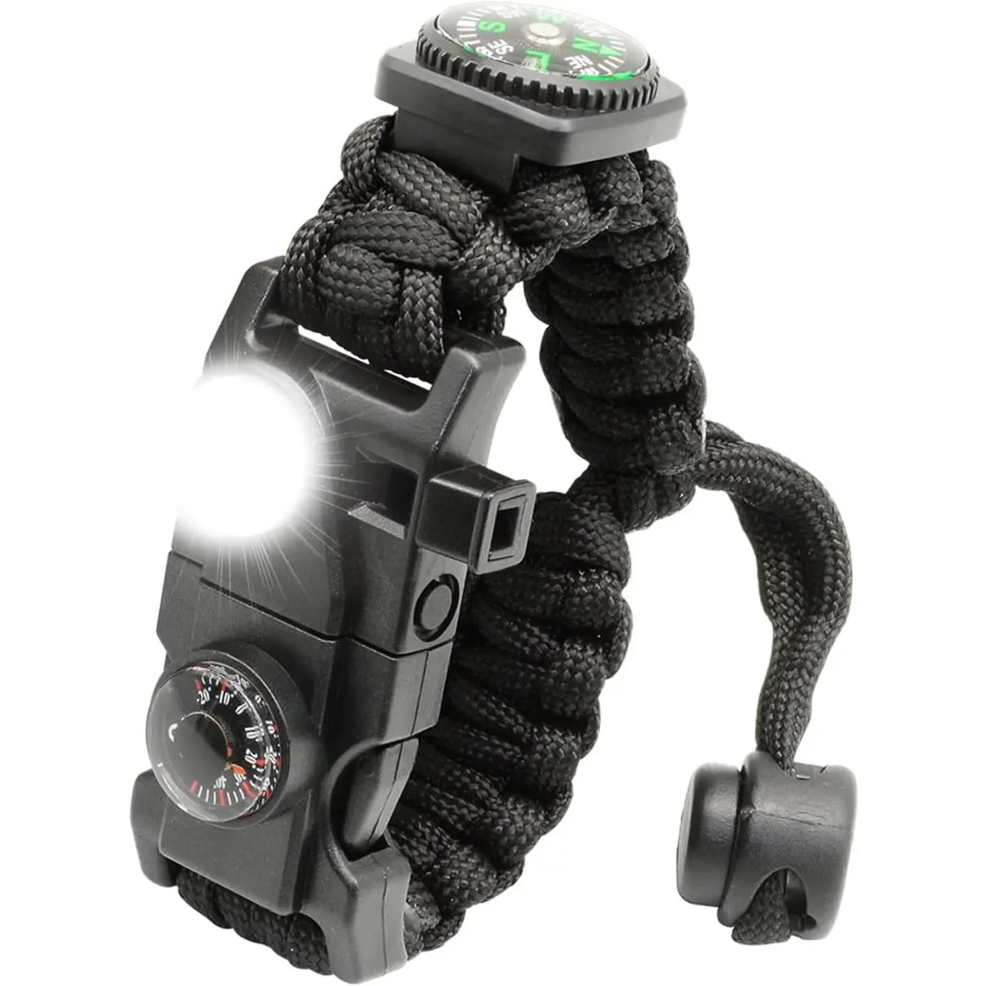 20 in 1 Survival Paracord Bracelet Adjustable Gear Kit with SOS LED Light, Fire Starter, Bigger Compass, Survival Whistle, Perfect for Camping, Hiking, Fishing
