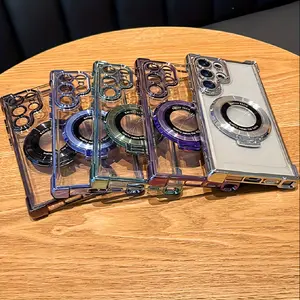 2-piece set - Magnetic plating bracket   phone case, suitable for Samsung Galaxy S25/S24/S23/S22S21/Ultra/Plus/FE /iPhone 16/15/14/13/Pro Max 16 Plus, anti-, shock-resistant electroplated frame protective shell