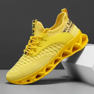 Neutral bright yellow breathable mesh running shoes - lightweight, comfortable and stylish with soft EVA soles for casual dress, fitness and daily activities