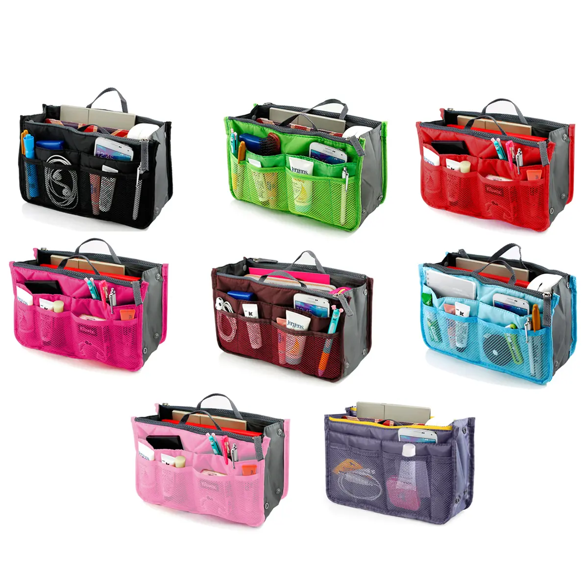 Travel Tote Handbag/Purse Insert Organizer – Collapsible Cosmetic Bag with Multiple Pockets