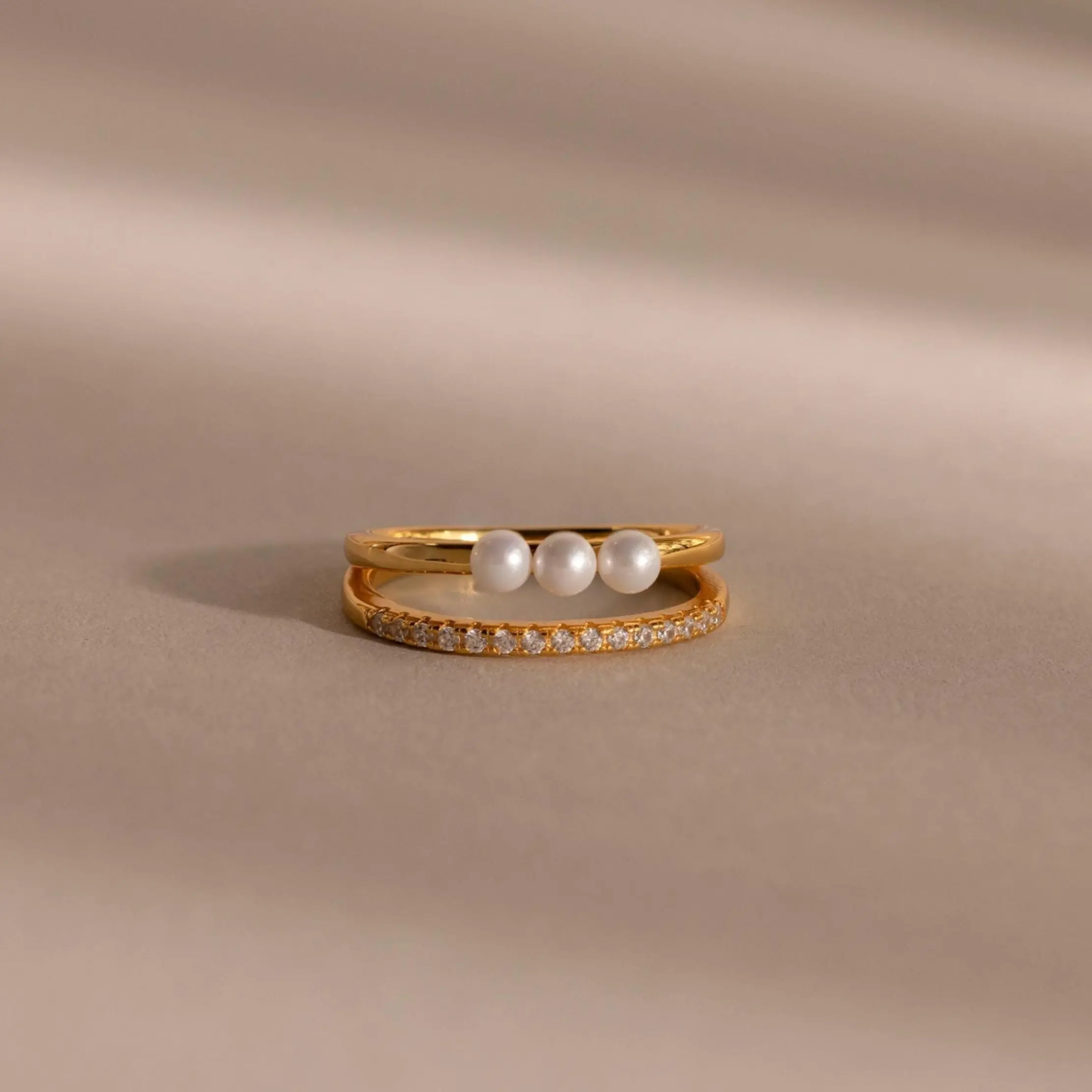 Duo Pave Pearl Ring by Caitlyn Minimalist - Dainty Pearl & Diamond Eternity Ring - Unique Engagement Ring - Pearl Wedding Band - Anniversary Gift for Her