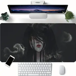 Anime Girl Pattern Mouse Pad,  1 Count Rectangle Gaming Mouse Pad, Keyboard Mouse Pad, Non-slip Rubber Base Stitched Edge Desk Pad for Desk Laptop Desktop