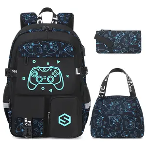 Similove Boys Backpack, Cool Luminous School Backpacks for Boys with Lunch Bag Pencil Case, Kids Backpack Kindergarten Elementary Middle School Book Bags for Teen Boy Children with USB Charging Port