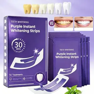 Teeth Whitening Strips 14 Treatments, Enamel Safe for Sensitive Tooth, Purple Whitening Strips, Peroxide-Free Quick Teeth Whitener, Removes Yellow Stains & Bad Breath,Brighter Smile Peppermint Gentle Gel Daily Correction Oral whiten session