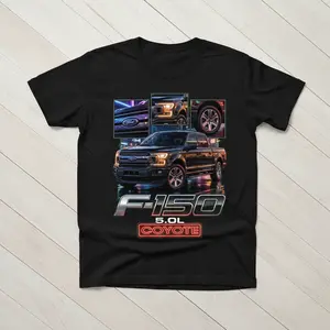 Ford F-150 5.0L Coyote Engine Truck Graphic Tee, Black Short Sleeve T-Shirt for Men, Pickup Fan Apparel, Automotive Enthusiast Gift, Performance Car Shirt