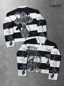 Men's Vintage Saint Mary Striped Polo Sweater, Fitted Long Sleeve Homeewear, Street Style American Fashion, Casual Knit Top, Knitwear