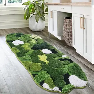 Green Moss Pattern Bath Mat, 1 Count Non-slip Absorbent Shower Mat, Boho Aesthetic Decorative Carpet for Home Bathroom Dormitory Hotel Salon, Bathroom Drying Doormat