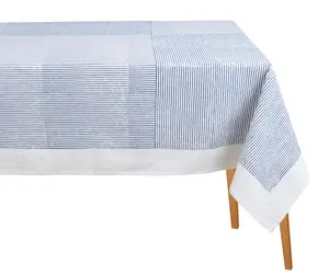 Blue Block Print Tablecloth