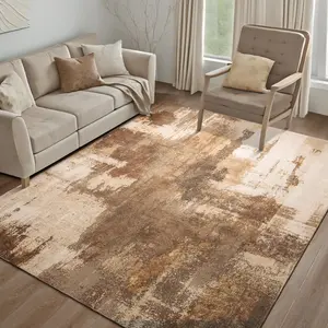 Modern Abstract Faux Cashmere Unique Rug - Distressed Vintage Flower Design, Vintage Tone, Medium Thick, Non-Slip, Stain-Proof, Soft Washable Rug, 5x7/6x9ft for Living Room, Bedroom Decor, Soft Washable Rugs, Living Room Rugs