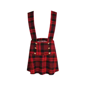Christmas Plaid Print Suspender Skirt with Studded Buckles