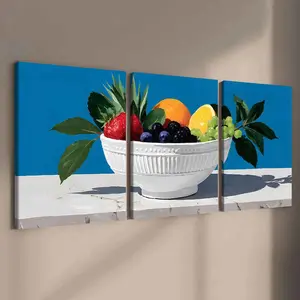 3 Counts Wooden Framed Canvas, Fresh Fruit Bowl Still Life Images, Exquisite Poster, Perfect Living Room Decoration, Modern Art, Fashion Family Poster, Wall Art Decoration, Indoor Decoration, Odorless, Artwork