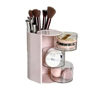 Rotating Makeup Organizer for Dressing Table, Brush Holder and Drawer, Large Cosmetic Storage, Desktop Perfume Organizer