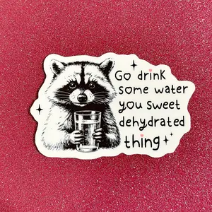 You Sweet Dehydrated Thing – Funny Raccoon Sticker  Hydration Reminder, Waterproof Vinyl, Planner & Laptop Decal