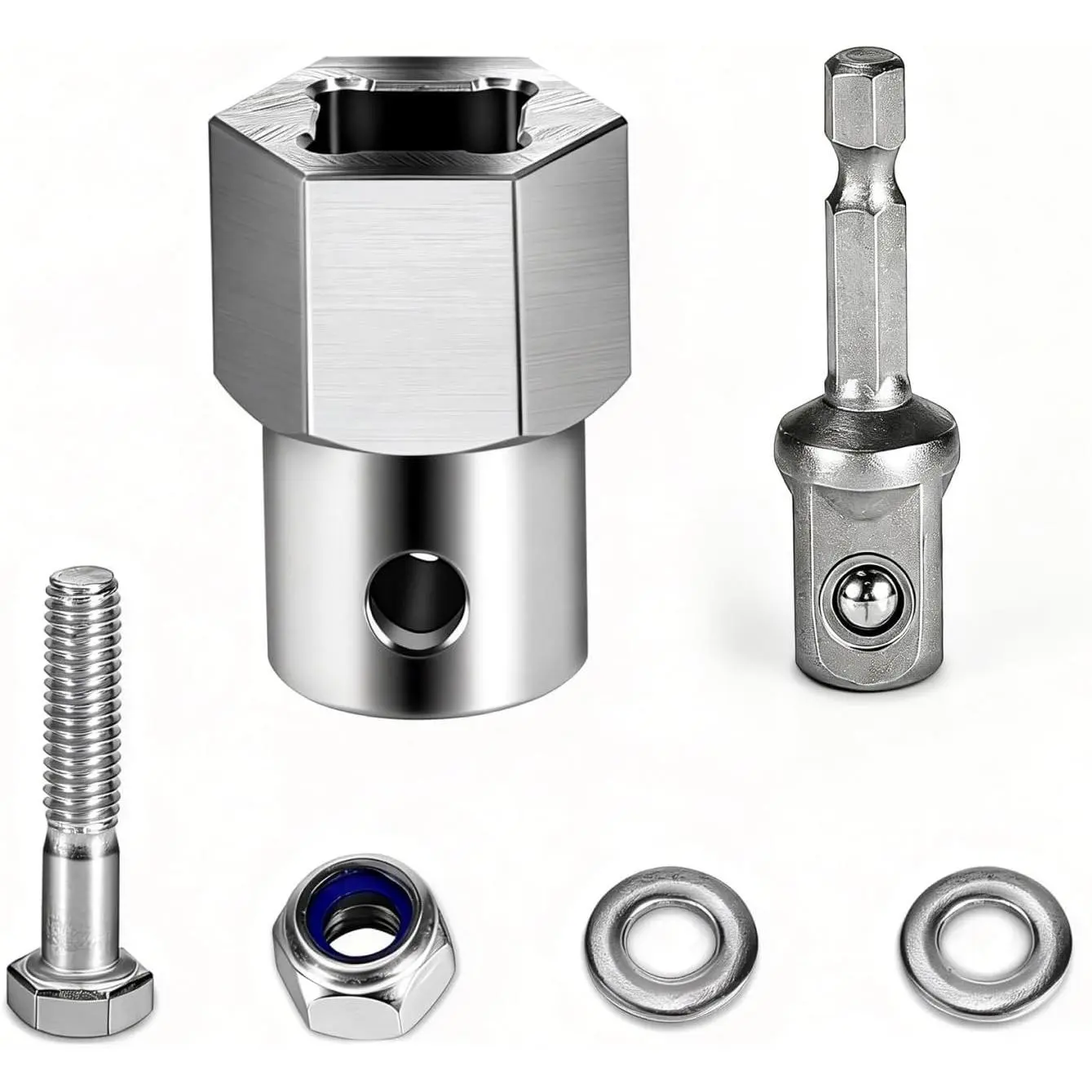Upgraded 304 Stainless Steel Trailer Jack Drill Adapter - Cordless Drill Adapter Kit with 1/2 Inch Socket Adapter Bit, Universal Replacement for Top Wind Trailer Jack Crank Handle