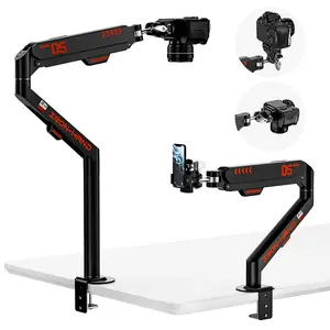 Overhead Camera Mount with 360° Adjustable Arm & Phone Holder for TikTok Live Streaming Photography Studio Content Creation, Desk Mount for for DSLR Camera/Webcam/Microphone, Black