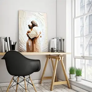 Jesus Embracing Woman Framed Canvas Wall Art • Religious Inspirational Decor Perfect for your home, bedroom, prayer room, office, or church.