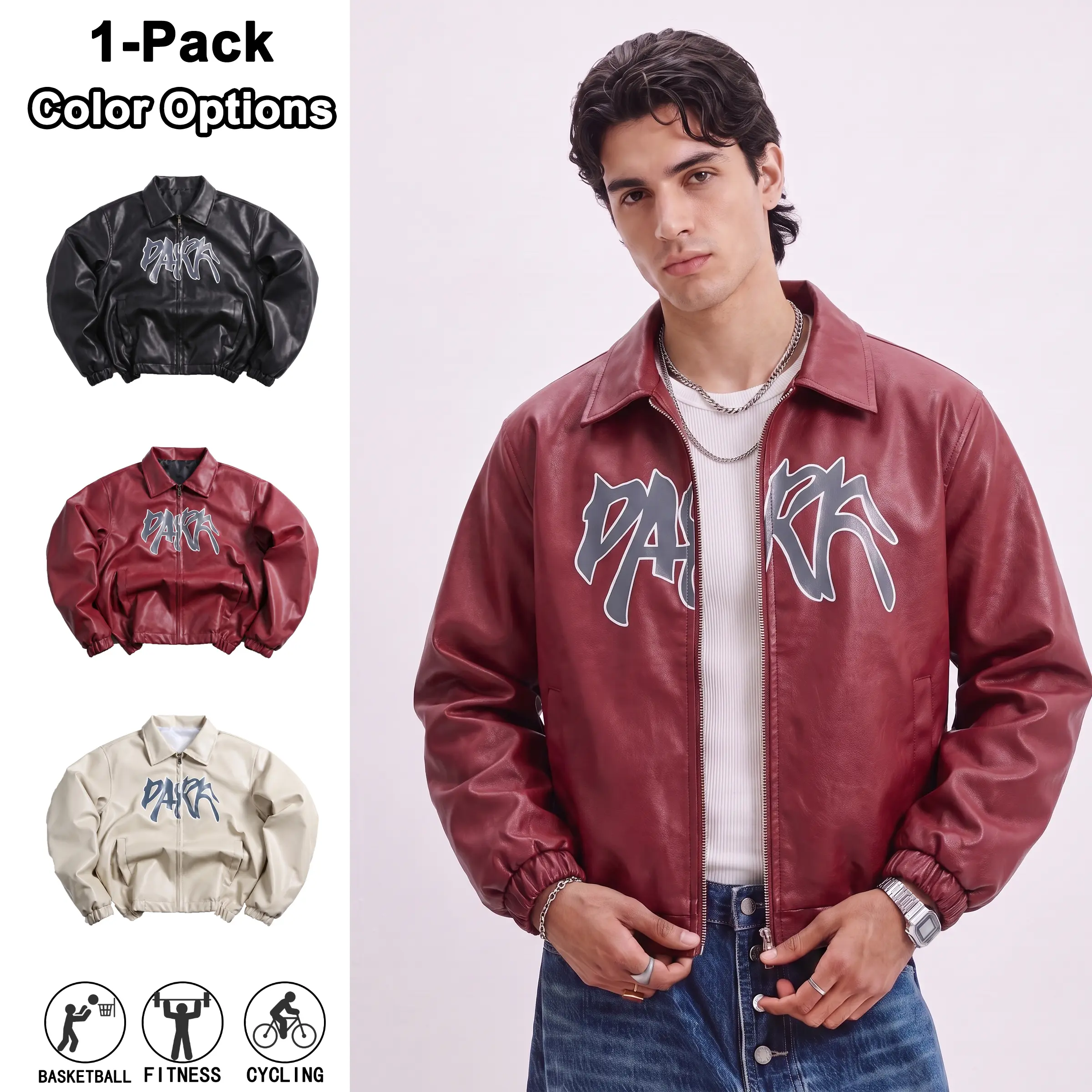 Men’s spring/autumn casual fashion new arrival versatile solid color leather jacket with a turn down collar, suitable for outdoor wear, commuting to work, and street outings.