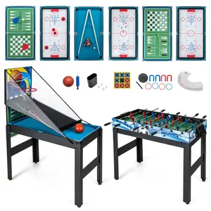 COSTWAY Multi Game Table 48", 14 in 1 Combo Game Table w/Basketball, Billiards, Foosball, Ping Pong, Hockey, Shuffleboard, Bowling, Chess, Checkers, Backgammon, Tic Tac Toe for Game Room, Family Night