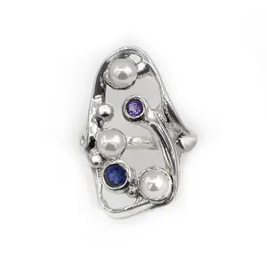 Hagit Sterling Silver Cultured Pearl & Gemstone s Harmony Ring