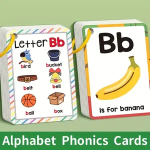 Interactive Educational Toy, 27 Phonics Learning Cards, Flashcards Learning Alphabet, Colorful Letter Cards with Fun Cartoons, Sounds & Words, Perfect Gift for Kids