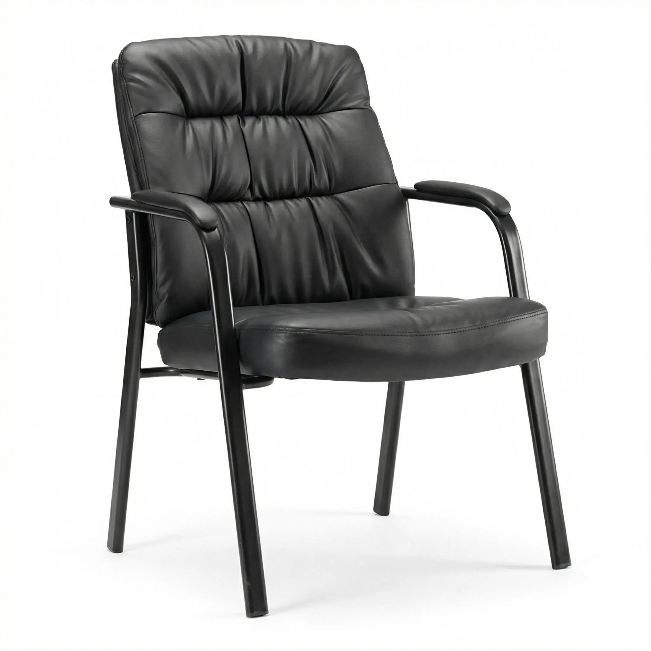 Sweetcrispy Leather Guest Reception Chair with Fixed Padded Arms, 350 lbs Capacity, Assembly Required Quick Setup for Office Waiting Room, Lobby & Restaurant Seating, Black, 1 Pack
