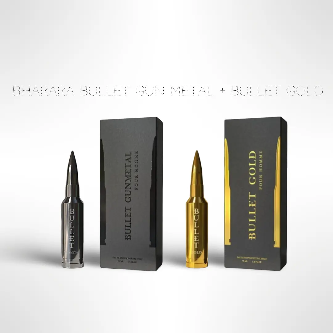 BHARARA Bullet Gun Metal + Bullet Gold 75ml (3.4Oz) - Pack Of 2 - Long Lasting Cologne Gift For Men