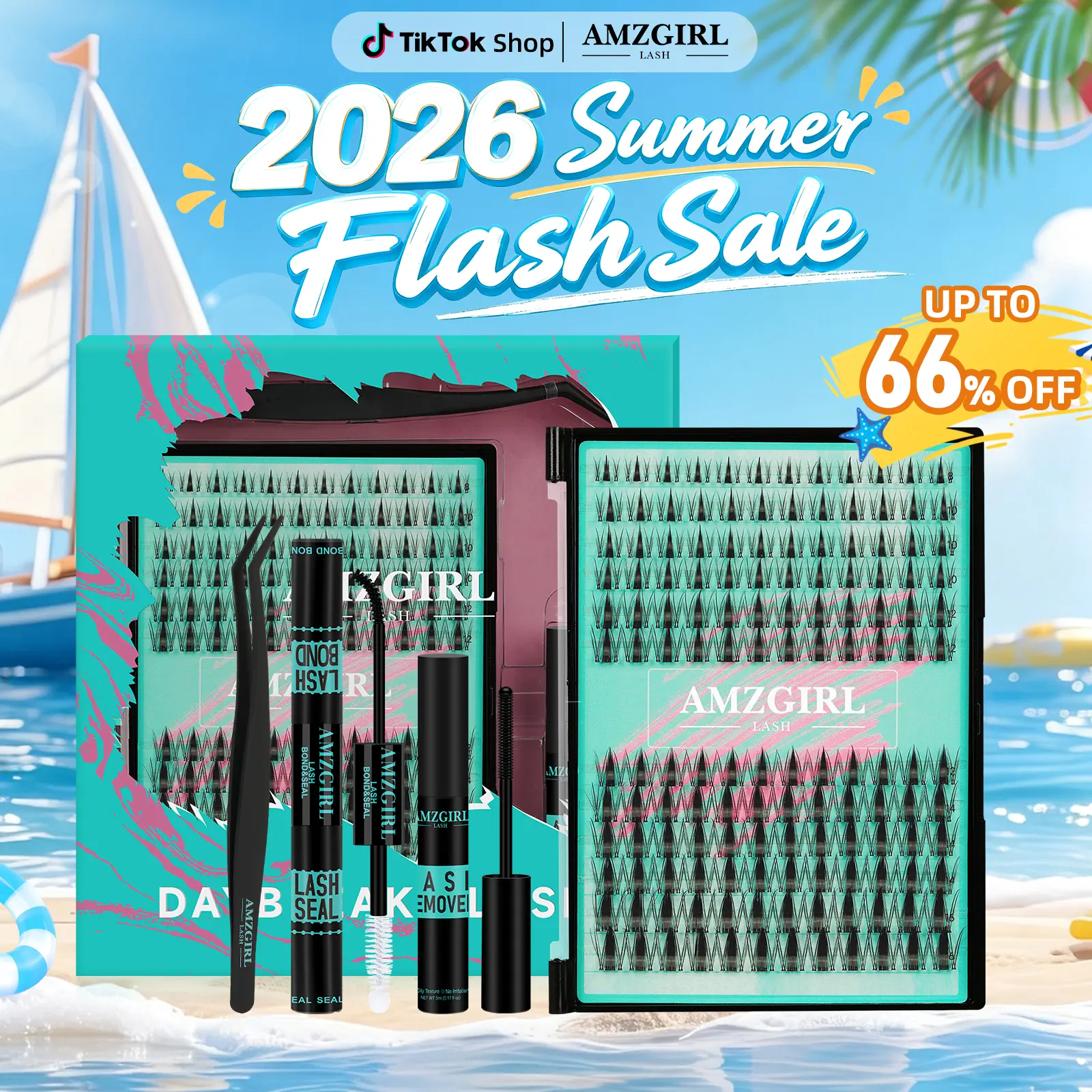 AMZGIRL LASH DIY Lash Extensions Kit 144pcs Manga Waterproof Eyelashes Makeup Cosmetic Set with Bond Seal Remover Applicator  8-18mm Mixed Individual Lashes for Summer Outfits & Vacation Looks