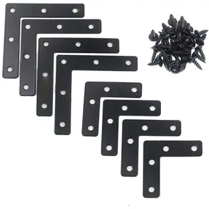 20 Packs Two Sizes 3-1/8 inch and 2 inch "L" Black Flat Corner Braces with Screw, Picture Photo Frame Angle Bracket for Wood Furniture Fixing