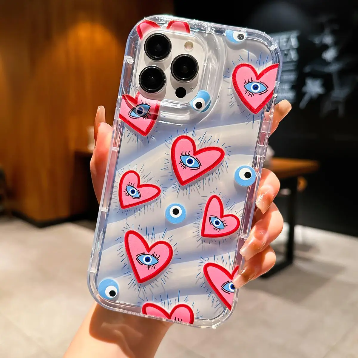 Clear Heart & Eye Design Phone Case, 1 Count TPU Full Covered Camera Protect Anti-fall Fully Edged Mobile Phone Case, Decorative Phone Protector Cover
