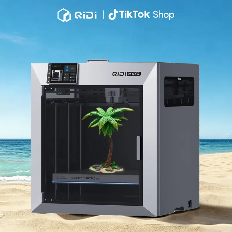 QIDI Max4 3D Printer, 390×390×340mm Build Volume, 65℃ Heated Chamber, 370℃ Nozzle, Dual Z Lead Screws, Max 800mm/s High Speed, Auto-leveling, AI camera, Polar Cooler Optional, Multi-materials