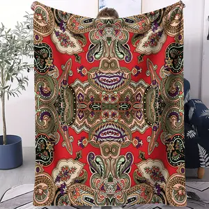 1Pcs Boho Paisley Digital Print Flannel Blanket, Vibrant Ethnic Style Throw Blanket, Ultra-Soft Cozy Warm Blanket, All-Season Decorative Gift Blanket, Perfect for Bedroom, Sofa, Couch, Camping, Travel, Dorm Decor