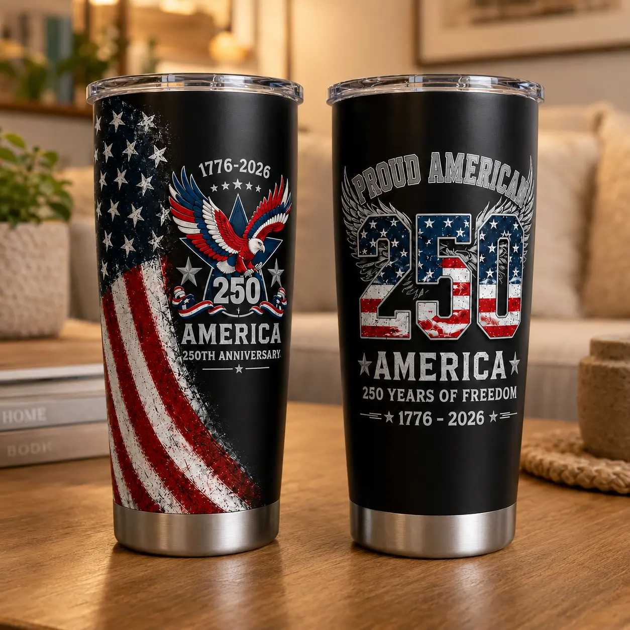 Stainless Steel Military Patriotic Tumbler with Lid - America 250 Years of Freedom Travel Mug, USA 1776-2026 Anniversary Gift, Independence Day Cup