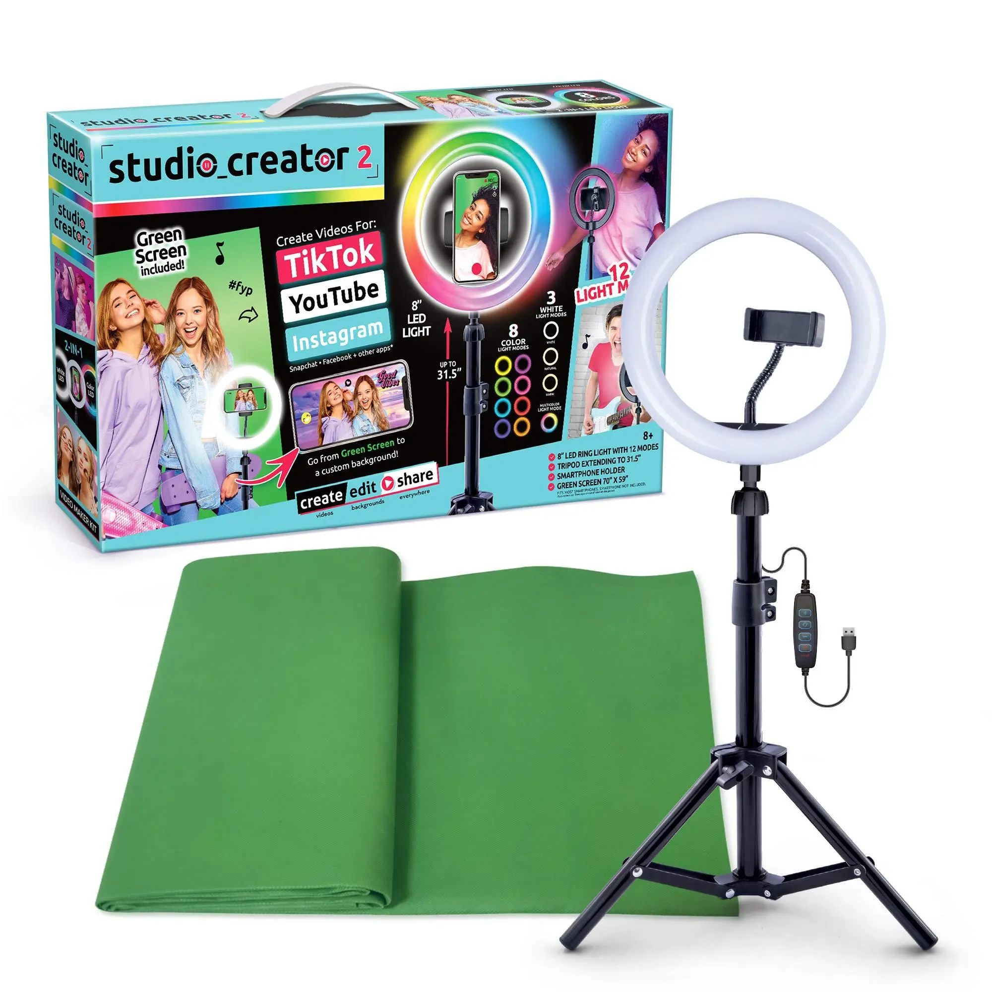 Studio Creator V2 Video Maker Kit with LED Ring Light & Green Screen