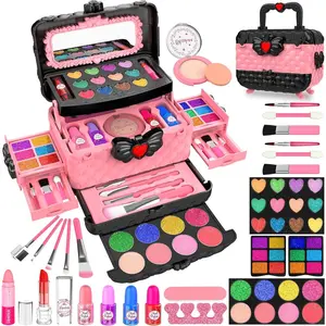 L-MTS037  54 Pcs Kids Makeup Kit for Girls, Princess Real Washable Pretend Play Cosmetic Set Toys with Mirror, Birthday Gifts for 3 4 5 6 7 8 9 10 Years Old Girls Kids (Pink) Eye Shadow Glitter