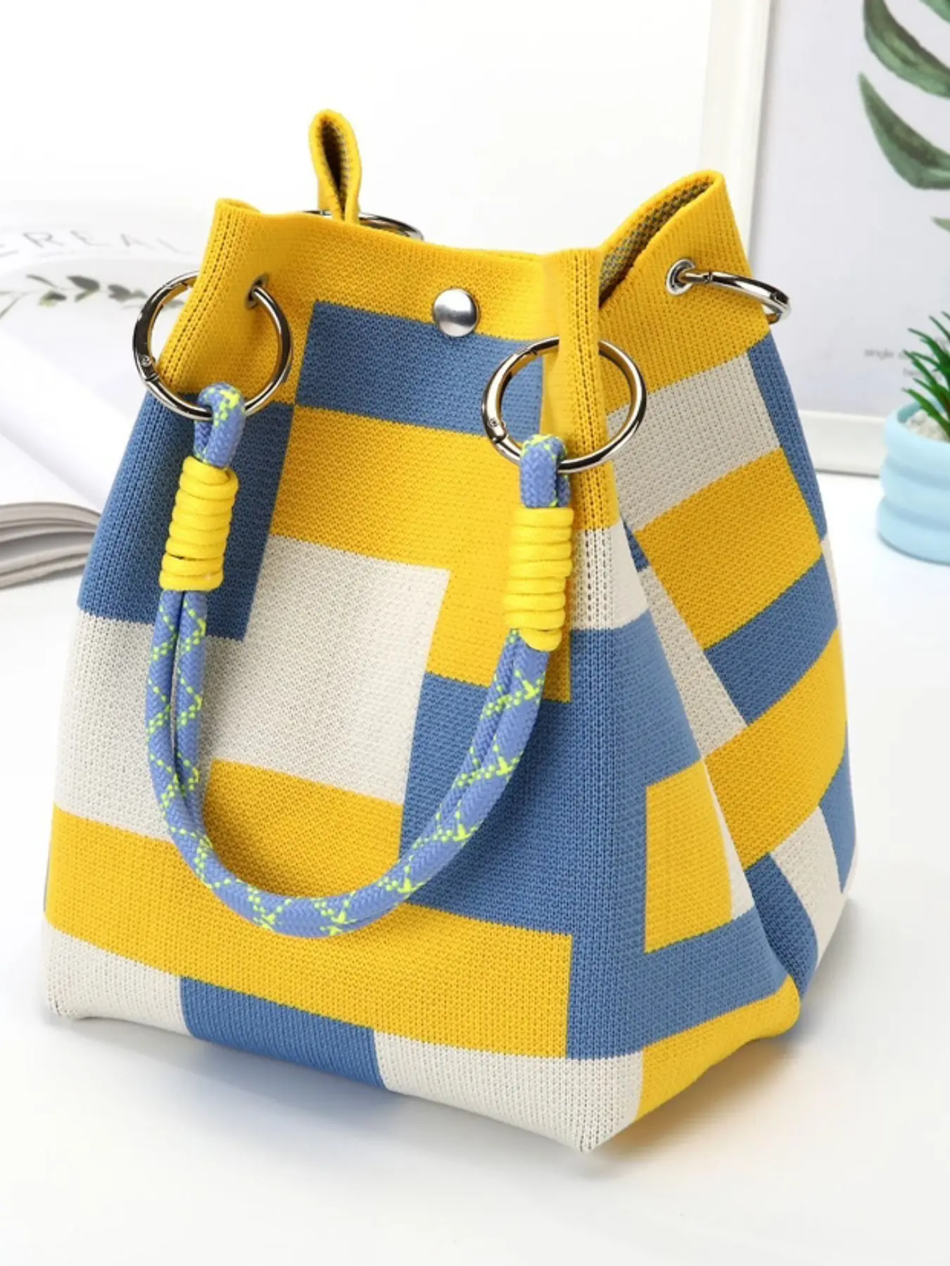 Women's Fashion Knitted Handbag, Fashion Patterned Bag, Single Shoulder Bag, Travel Accessory, Ideal for Daily Use & Special Occasions, Chic Handbag, Casual Trendy Bag, Fashionable Bucket Bag