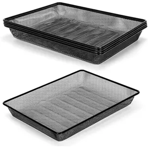 Office Metal Mesh Basket for Desk, Single Paper Tray Organizer, Turn in Trays Classroom, Flat Mail Letter Storage Basket for Office  Drawers School, Black (5 Pack)