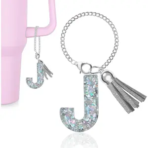 Silver Letter Charm for Stanley Cup, 1PCS Bling Tumbler Accessories Charm for Handle, Personalized Initial Keychain Charm for Women Girls