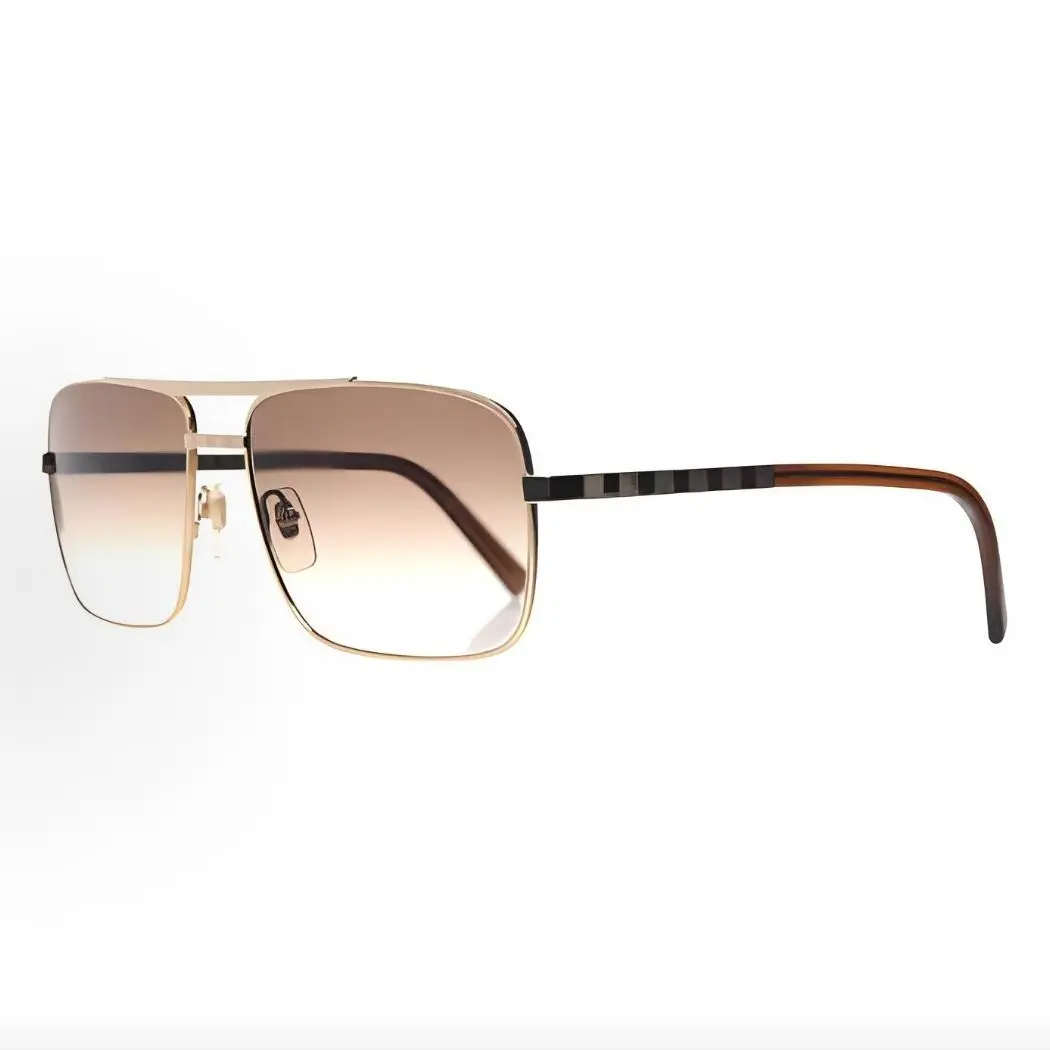 Pre-owned Brand new Louis Vuitton Double Bridge Navigator Sunglasses, Polished Gold Metal Frame / Brown Gradient Lens with Tortoise Acetate Temple Tips（Do not purchase directly. Contact us for details.）