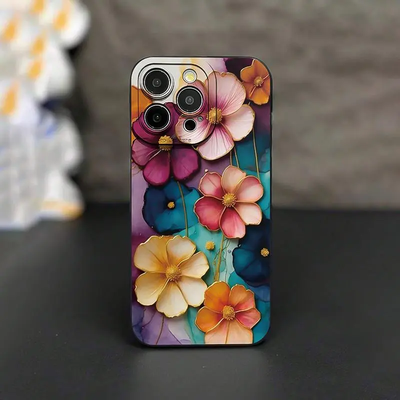 Flower Pattern Phone Case for Everyday Protection, 2D Printed Durable Shockproof Slim Cellphone Cover with UV Aesthetic Design for iPhone 11 12 13 14 15 16 17 Pro Max Plus Air Series