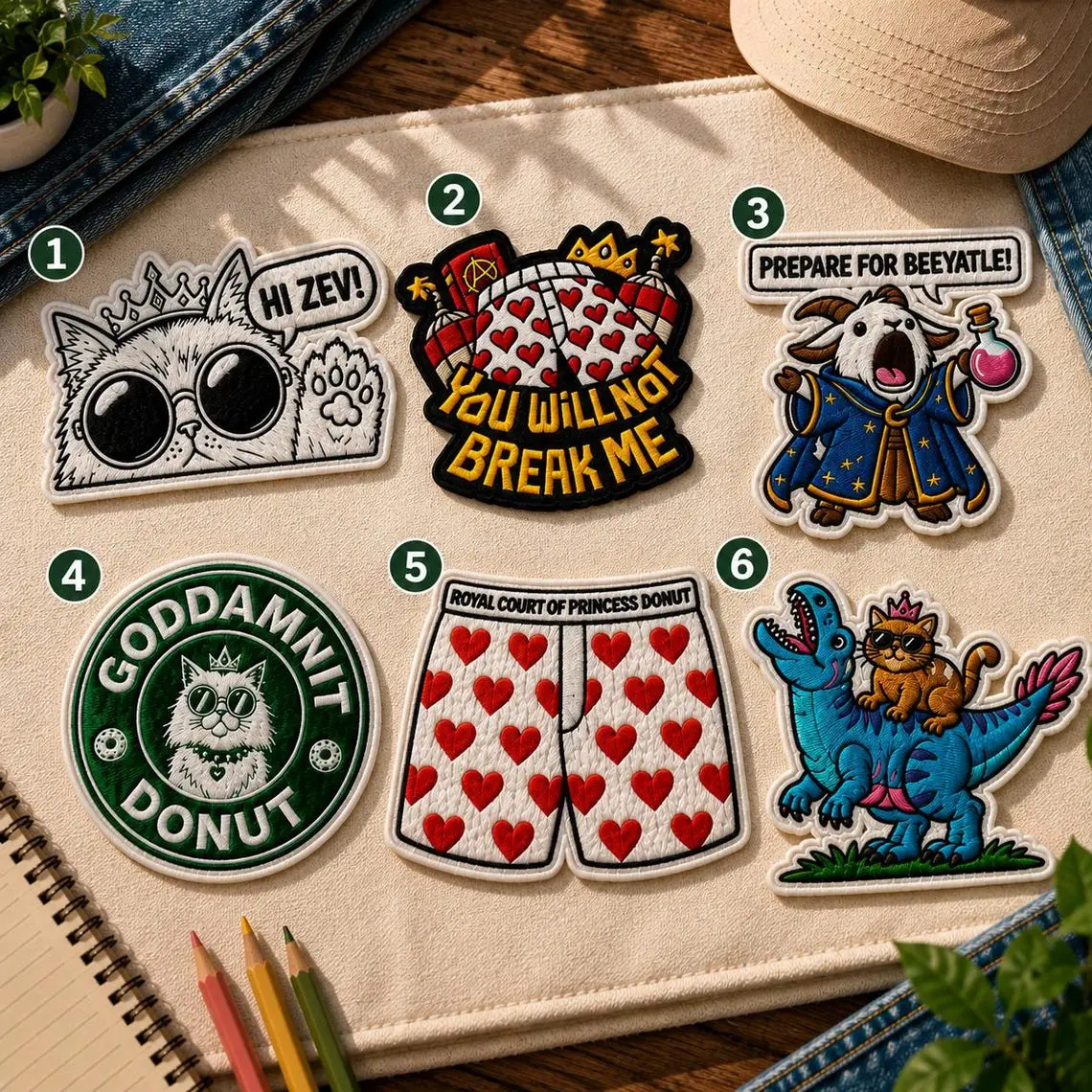 Hi Zev Embroidered Patch, Funny Adventure Cat Patch, Princess Character Iron-On Applique, Reader Gift