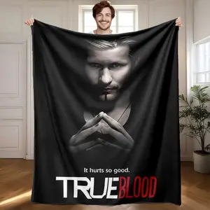 1 piece True Blood Official Poster themed flannel blanket - Modern-style flannel blanket, suitable for sofas and beds, all-season use, super soft and comfortable, digital printing, 100% polyester material, machine washable, suitable for home and