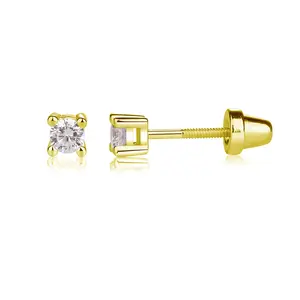 14K Gold-Plated CZ Crystal Stud Earrings for Baby and Kids